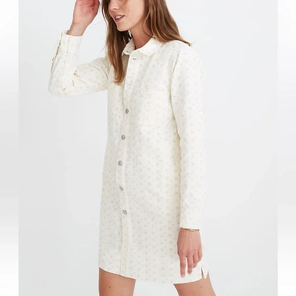 Madewell | Dresses | Madewell Embroidered Eyelet Denim Shirtdress Size M  Whitecream | Poshmark